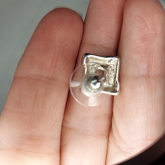 Vintage Napier 3D Square Silver Stud Earrings - Picture 2 of 2